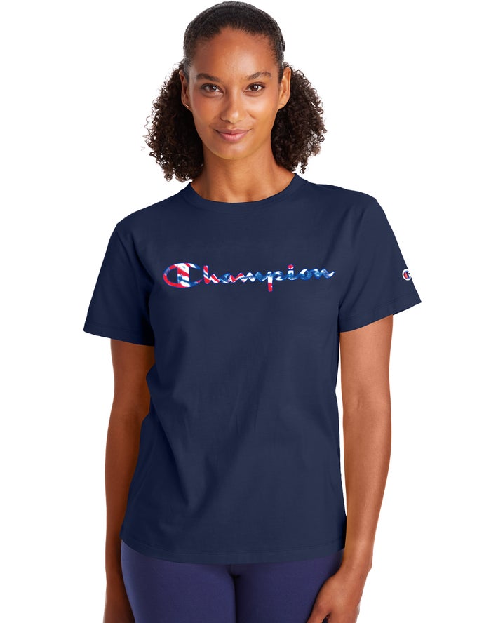 Camiseta Champion Mujer - Classic Script Tie-Dye Logo ( Azul Marino ) 3705684-HF